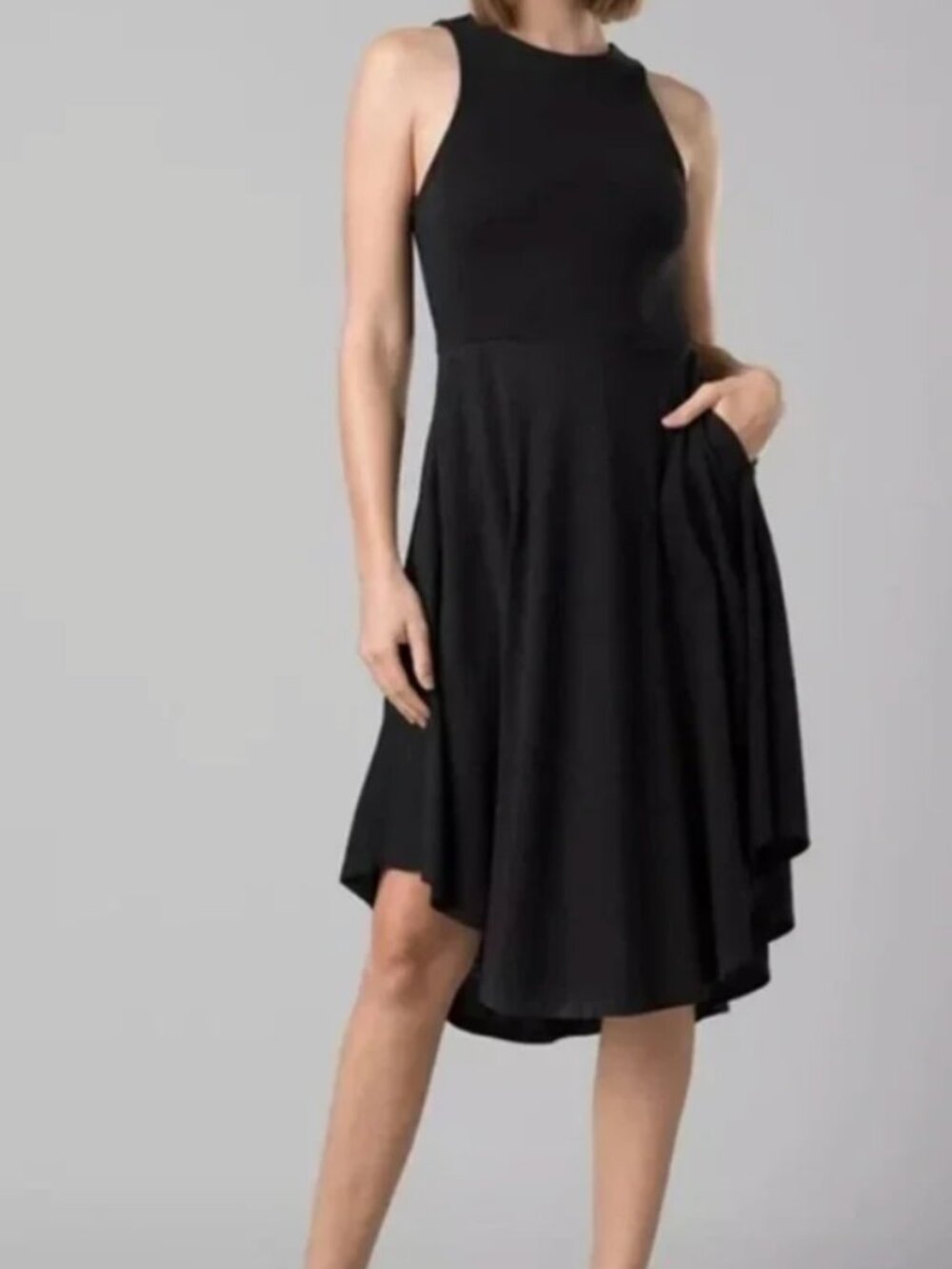 Prana Women’s Ribbed High Neck Casual Dress Pockets Charcoal / Black